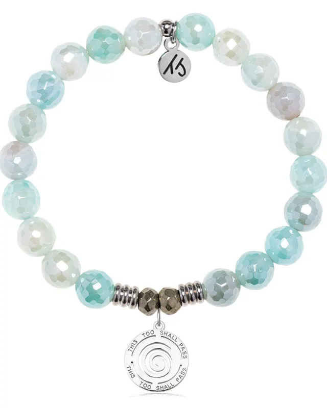 Aqua Agate Gemstone Bracelet with This Too Shall Pass Sterling Silver Charm sold by Boston Proper