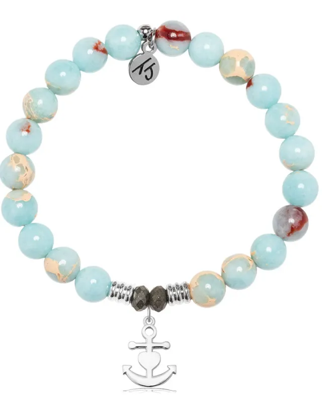 Snakeskin Jasper Gemstone Bracelet with Faith. Hope. Love Sterling Silver Charm sold by Boston Proper