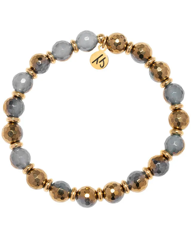 Gold Empowered Elegance Collection- Blue Gold Agate Gemstone Bracelet sold by Boston Proper