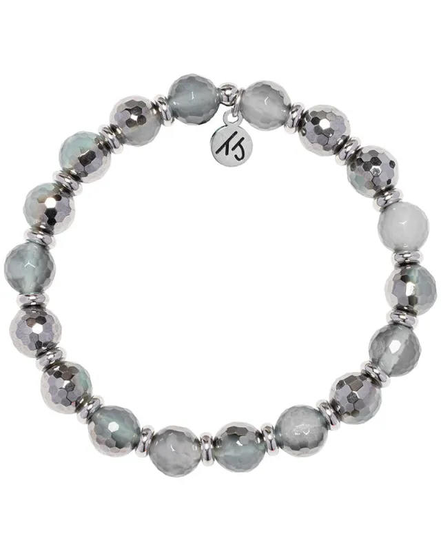 Silver Empowered Elegance Collection- Blue Silver Agate Gemstone Bracelet sold by Boston Proper