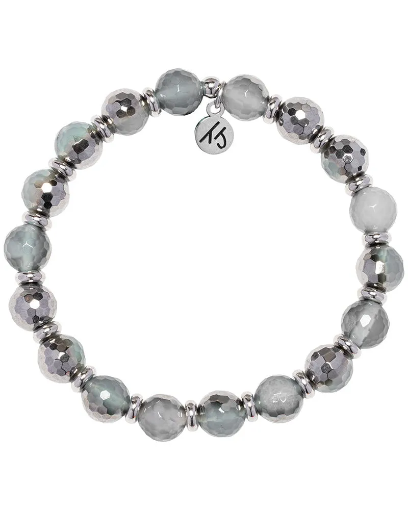 Silver Empowered Elegance Collection- Blue Silver Agate Gemstone Bracelet sold by Boston Proper