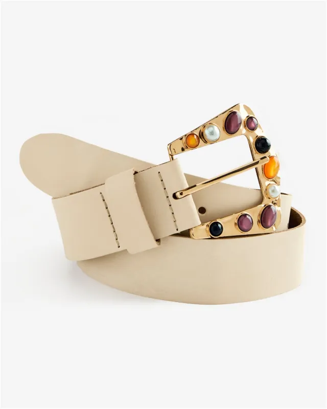 Embellished Gem Buckle Belt Beige sold by Boston Proper