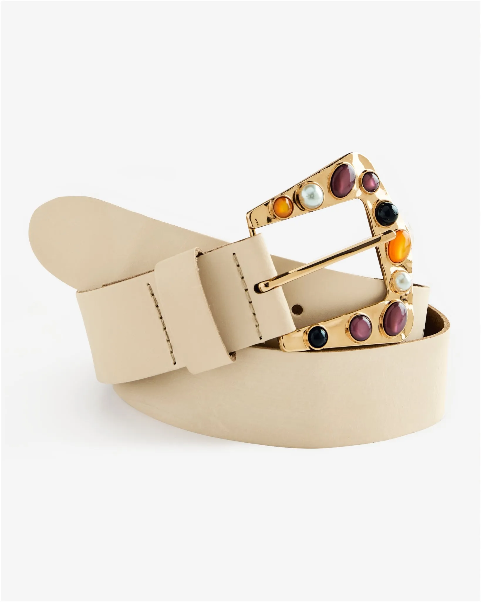 Embellished Gem Buckle Belt Beige sold by Boston Proper