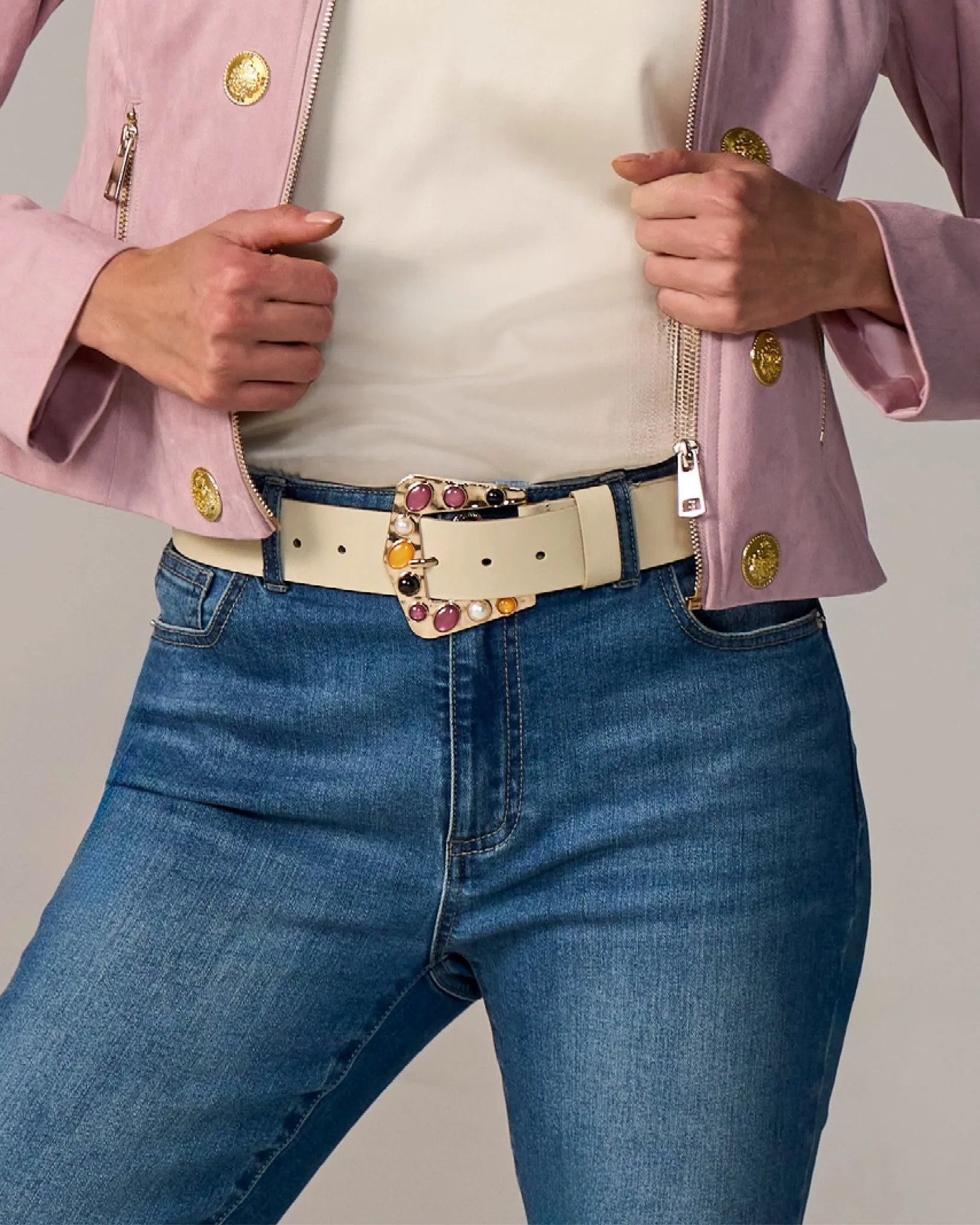 Embellished Gem Buckle Belt Beige sold by Boston Proper product image thumbnail 2
