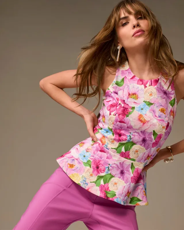 Printed Scuba Peplum Top Spring Fling Floral made by Boston Proper