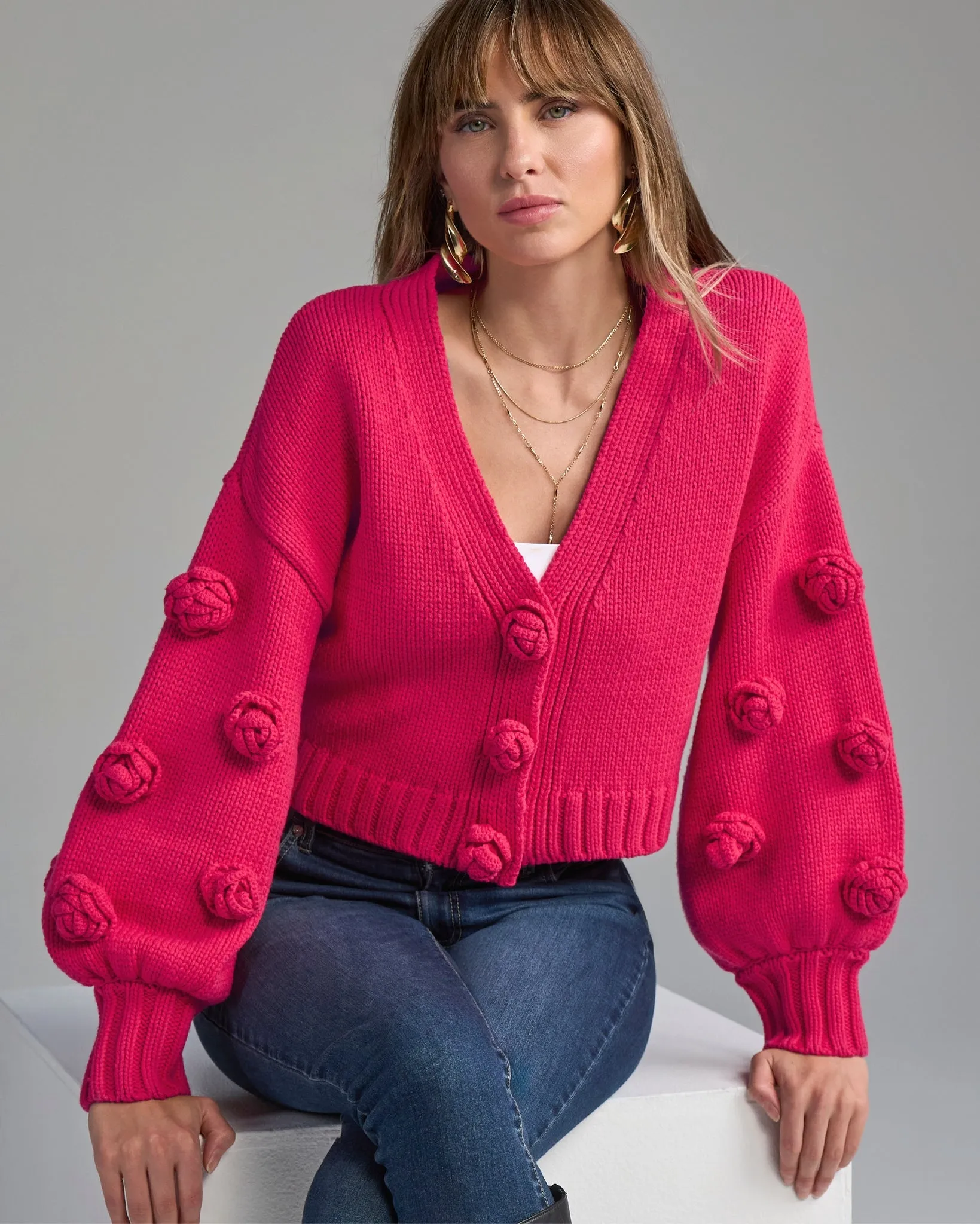 Rosette Cardigan Bright Magenta sold by Boston Proper