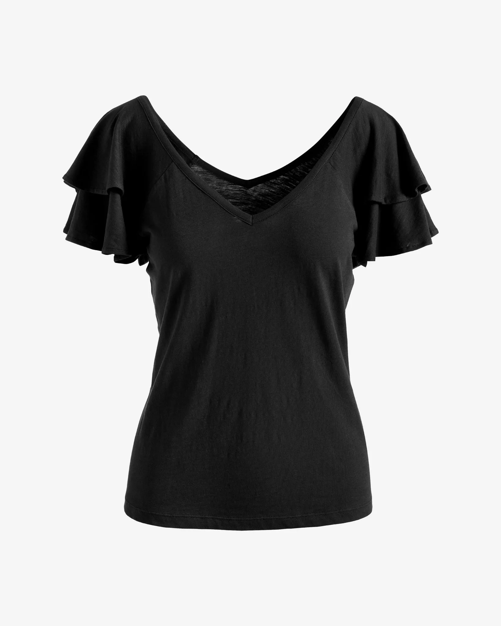 Slub Ruffled Sleeve Tee Proper Black sold by Boston Proper product image thumbnail 2