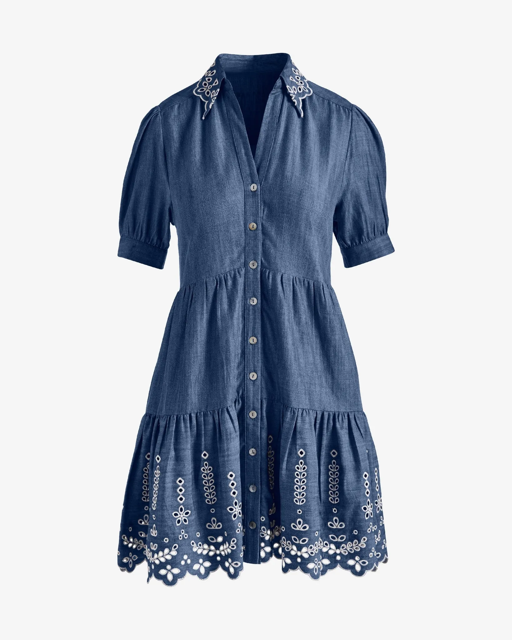 Puff Sleeve Tiered Eyelet Shirt Dress Medium Wash sold by Boston Proper product image thumbnail 2