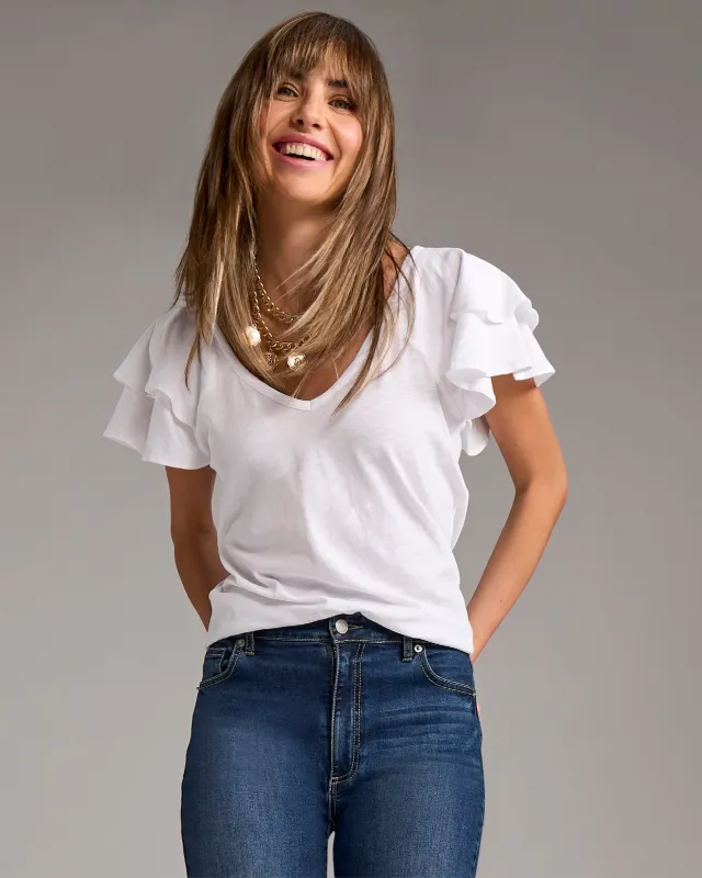Slub Ruffled Sleeve Tee Pure White sold by Boston Proper