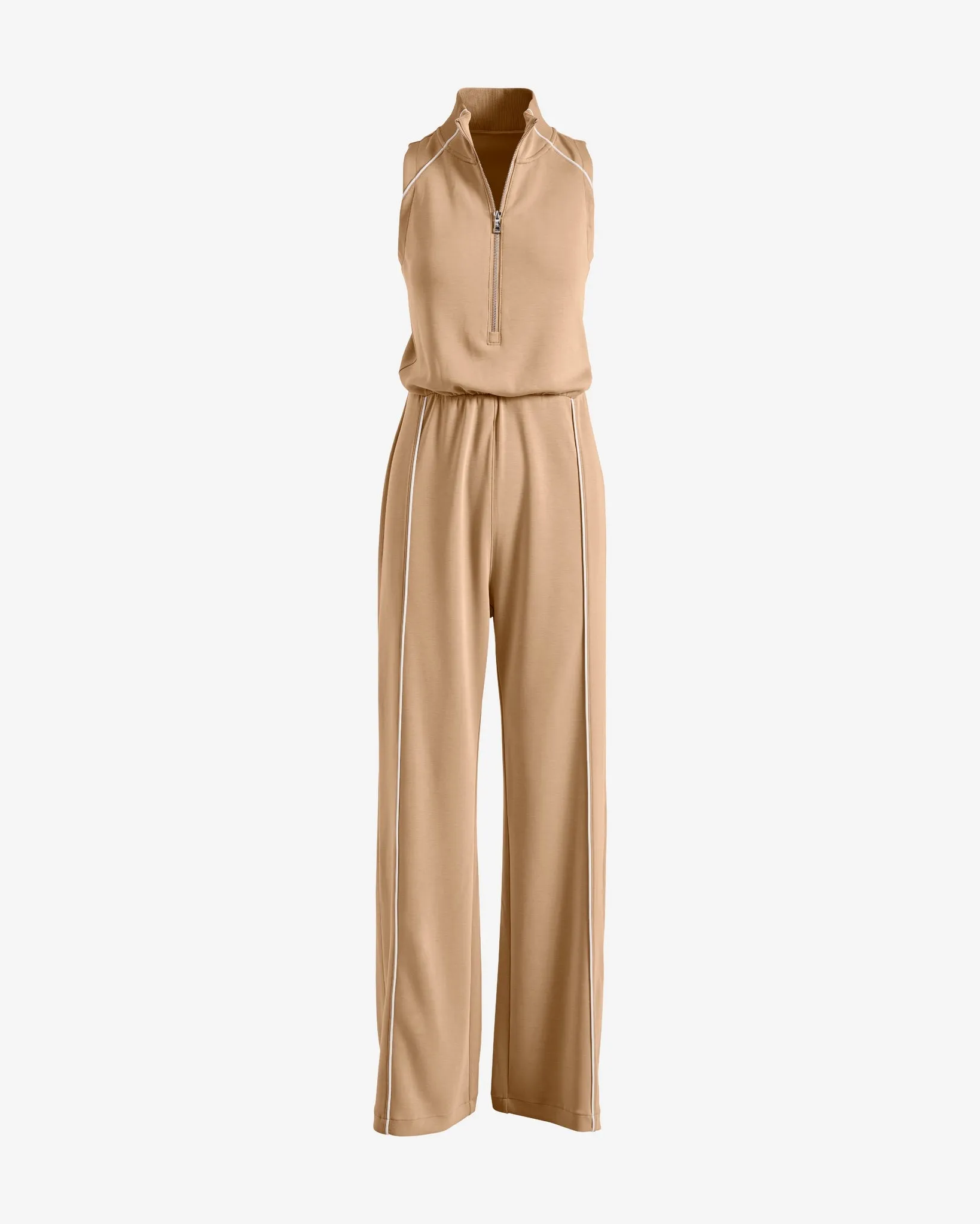 Luxe Lounge Piped Jumpsuit Sesame sold by Boston Proper product image thumbnail 2