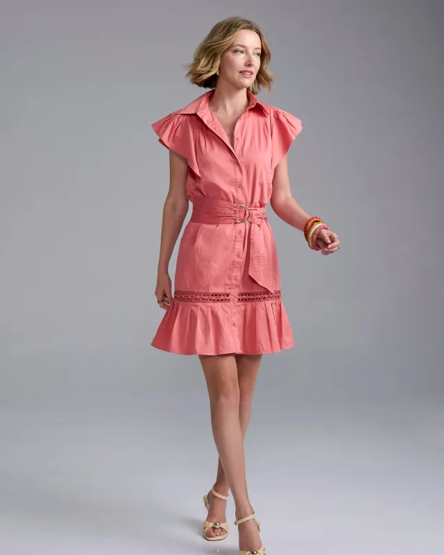 Belted Ruffle A-Line Shirt Dress Desert Rose sold by Boston Proper
