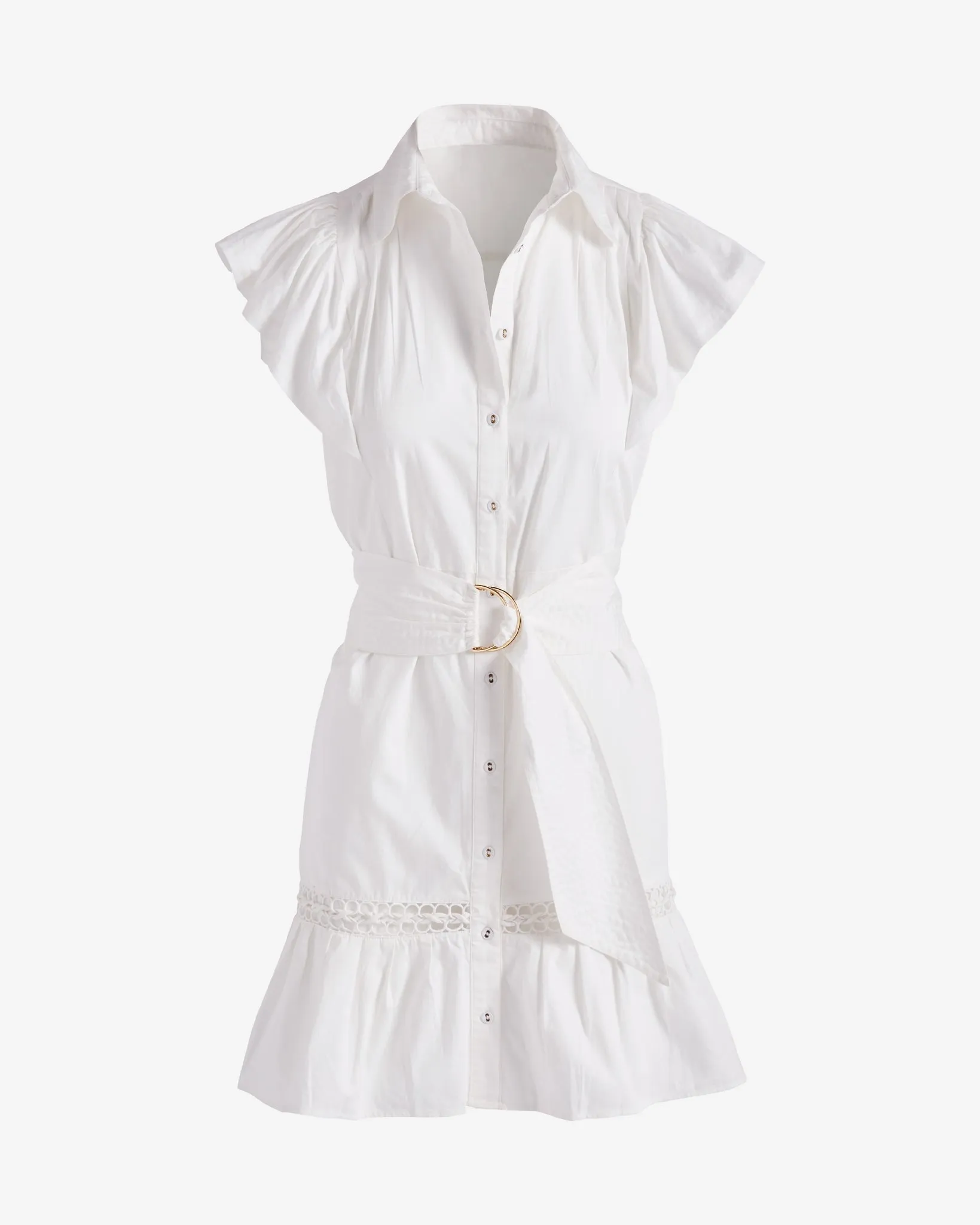 Belted Ruffle A-Line Shirt Dress Pure White sold by Boston Proper product image thumbnail 2