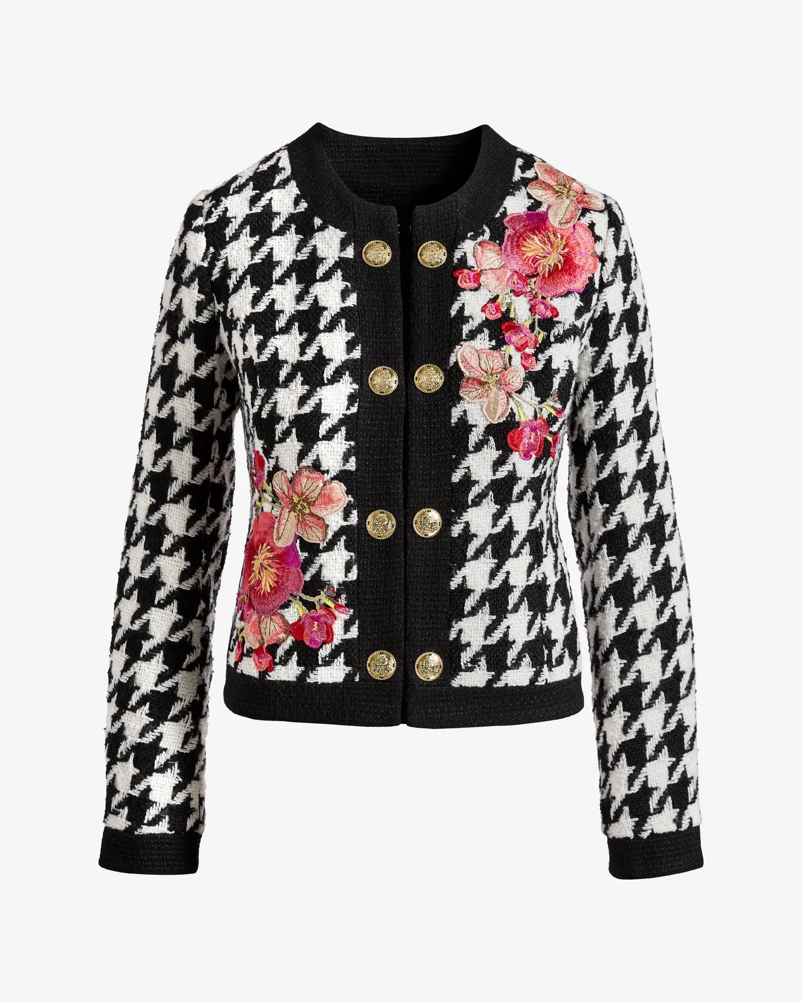Houndstooth Tweed Jacket with Floral Embroidery Black/White sold by Boston Proper product image thumbnail 2