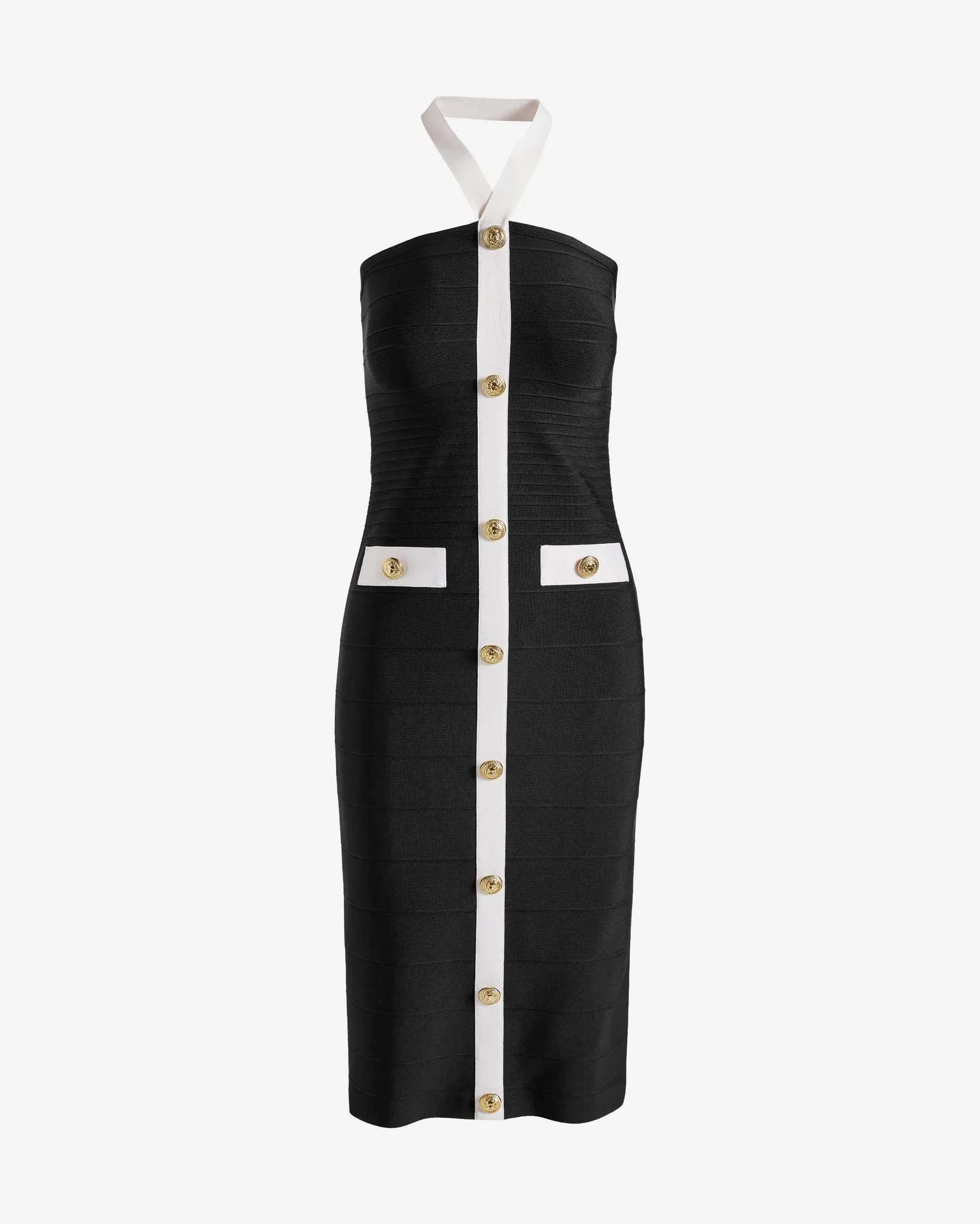 Halter Neck Color Block Bandage Sheath Dress Black/White sold by Boston Proper product image thumbnail 2