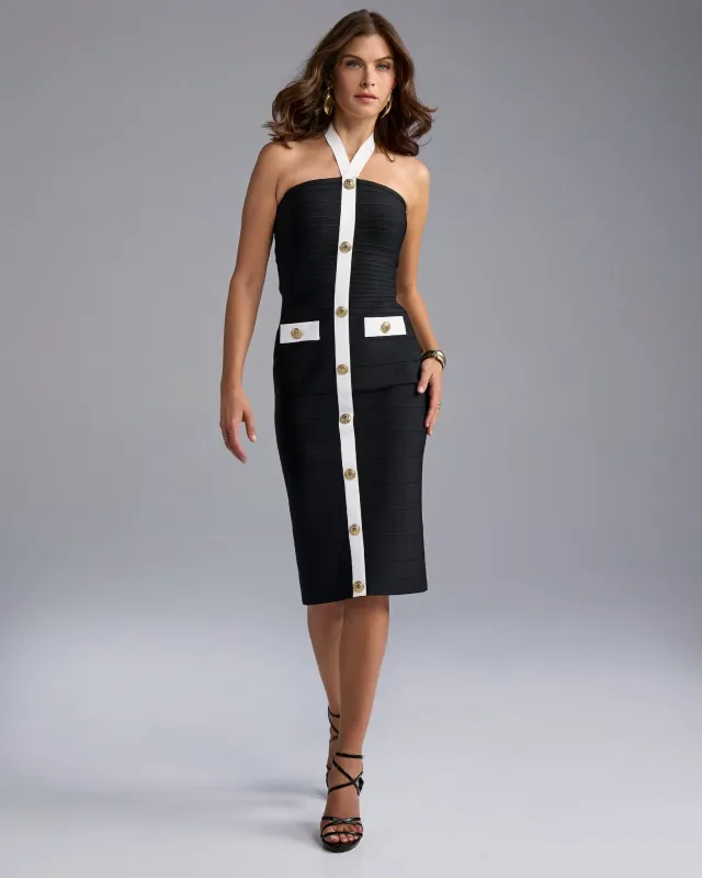 Halter Neck Color Block Bandage Sheath Dress Black/White made by Boston Proper