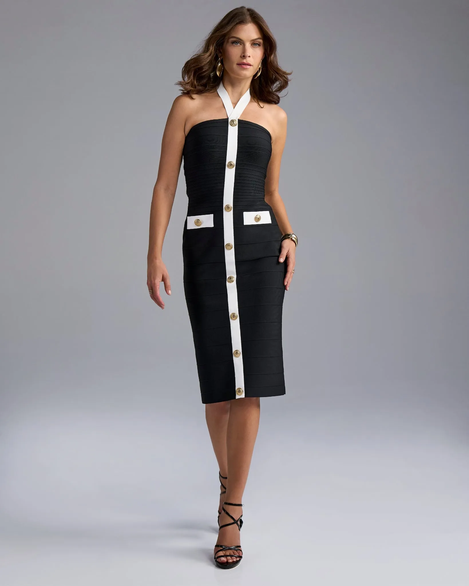 Halter Neck Color Block Bandage Sheath Dress Black/White sold by Boston Proper