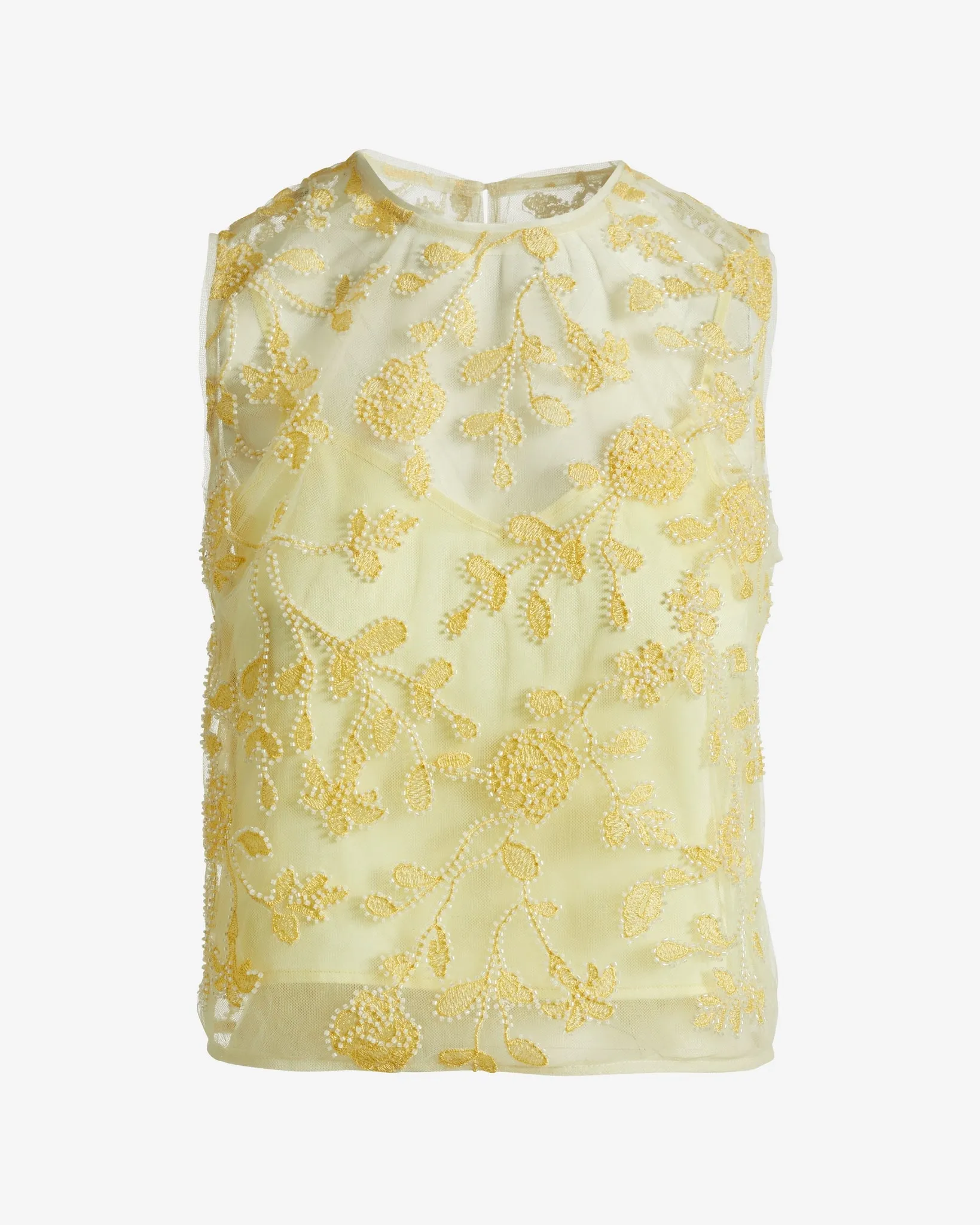 Floral Embellished Mesh Woven Top Pale Banana sold by Boston Proper product image thumbnail 2