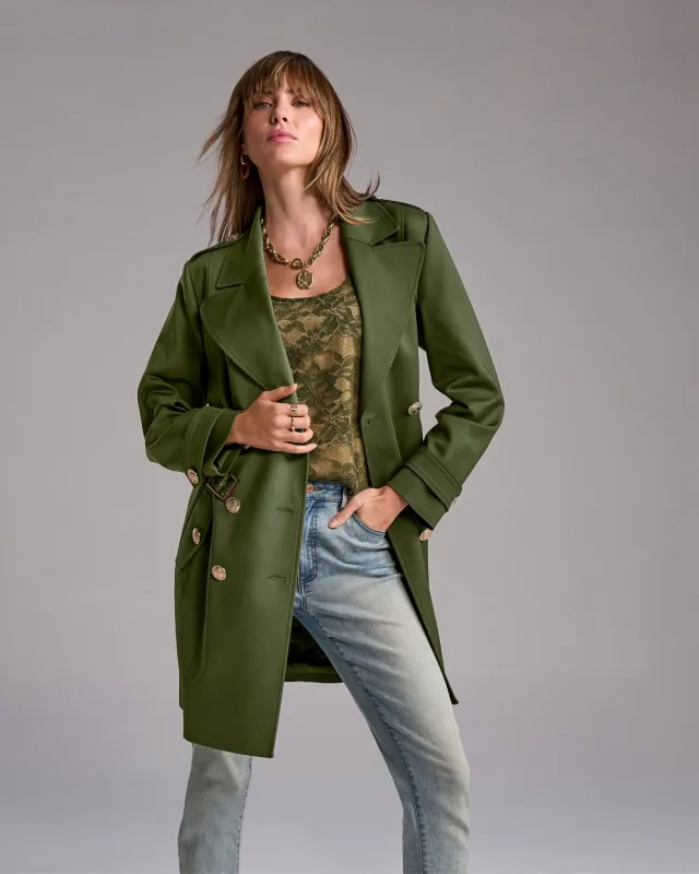 Modern Belted Mid Length Trench Olive Night sold by Boston Proper
