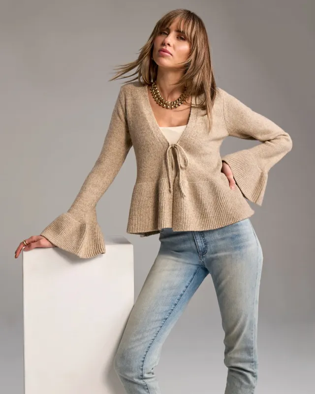 Flare Sleeve Tie Front Cardigan Sesame made by Boston Proper