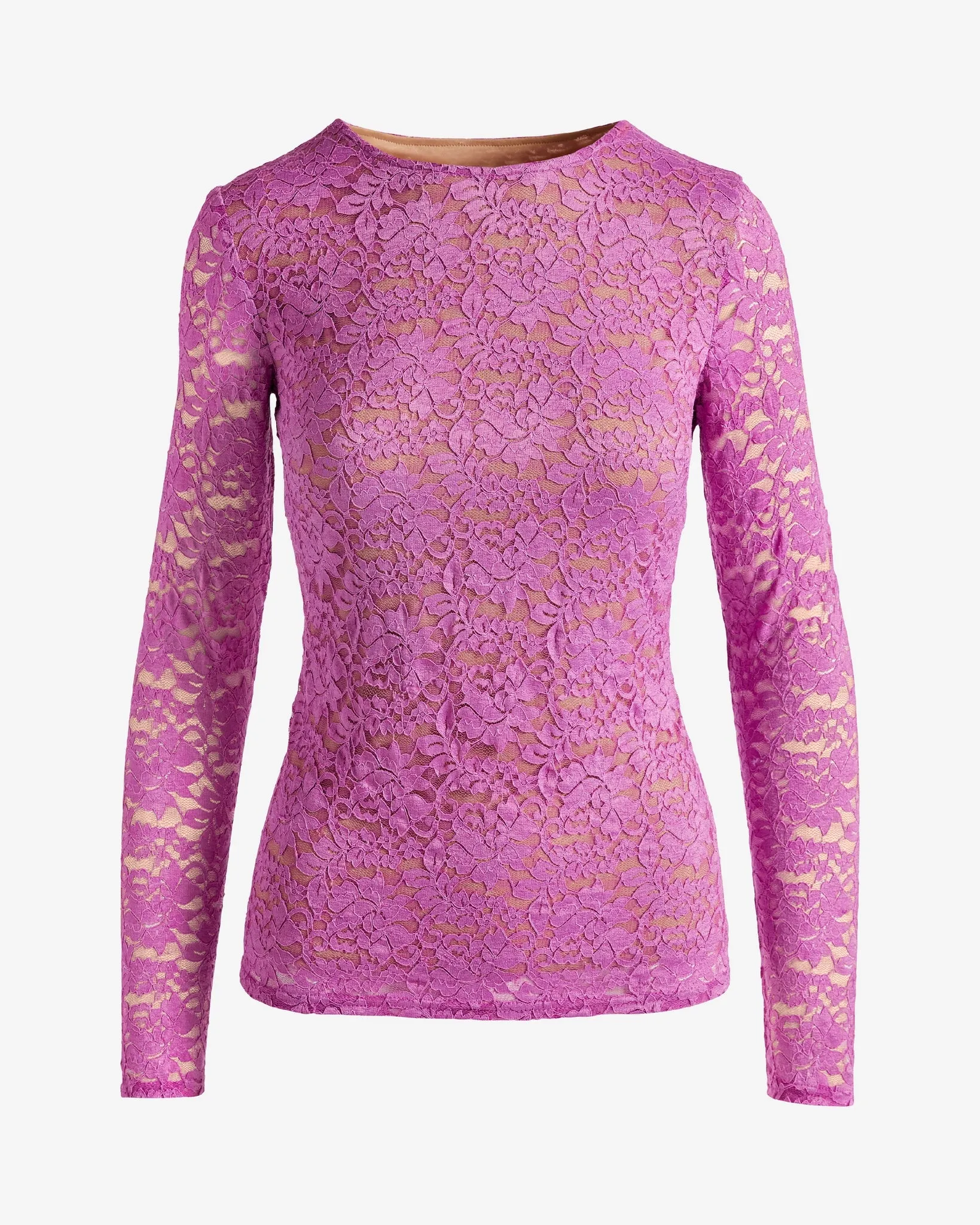 Allover Lace Long Sleeve Knit Top Radiant Orchid sold by Boston Proper product image thumbnail 2