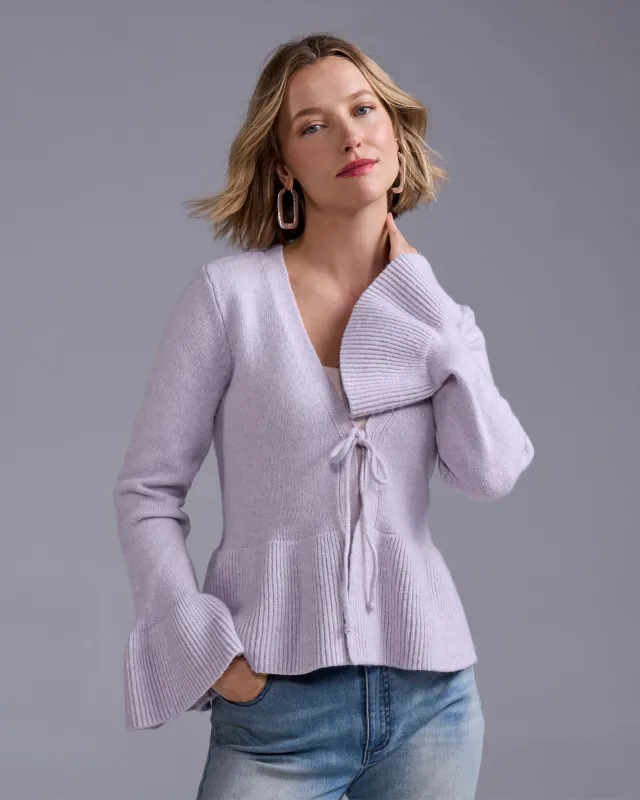 Flare Sleeve Tie Front Cardigan Pastel Lilac made by Boston Proper