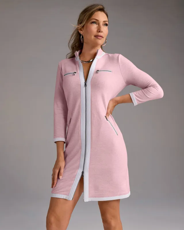 Chic Zippered Three Quarter Sleeve Dress Heather Pink made by Boston Proper