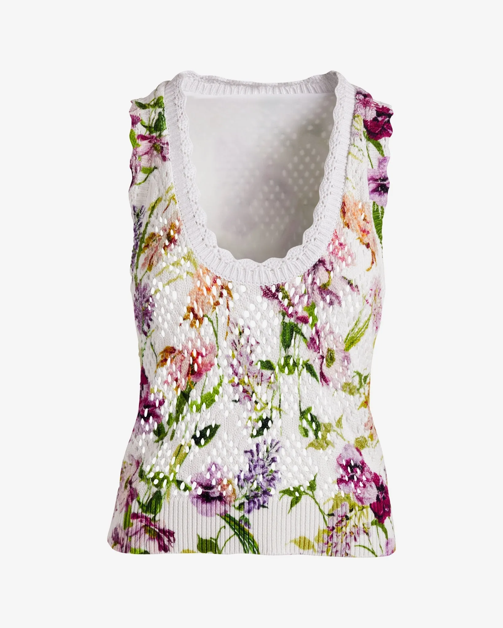 Printed Pointelle Sweater Tank Placed Pansies sold by Boston Proper product image thumbnail 2