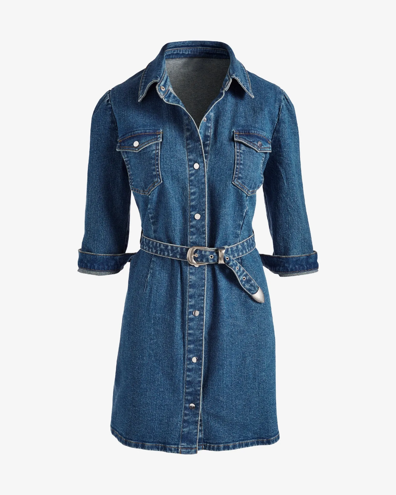 Three Quarter Sleeve Belted Denim Shirt Dress Medium Wash sold by Boston Proper product image thumbnail 2