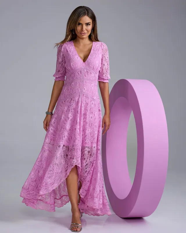 Lace High Low Puff Sleeve Maxi Dress Orchid sold by Boston Proper