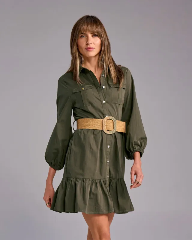 Tiered Utility Shirt Dress Olive Night made by Boston Proper