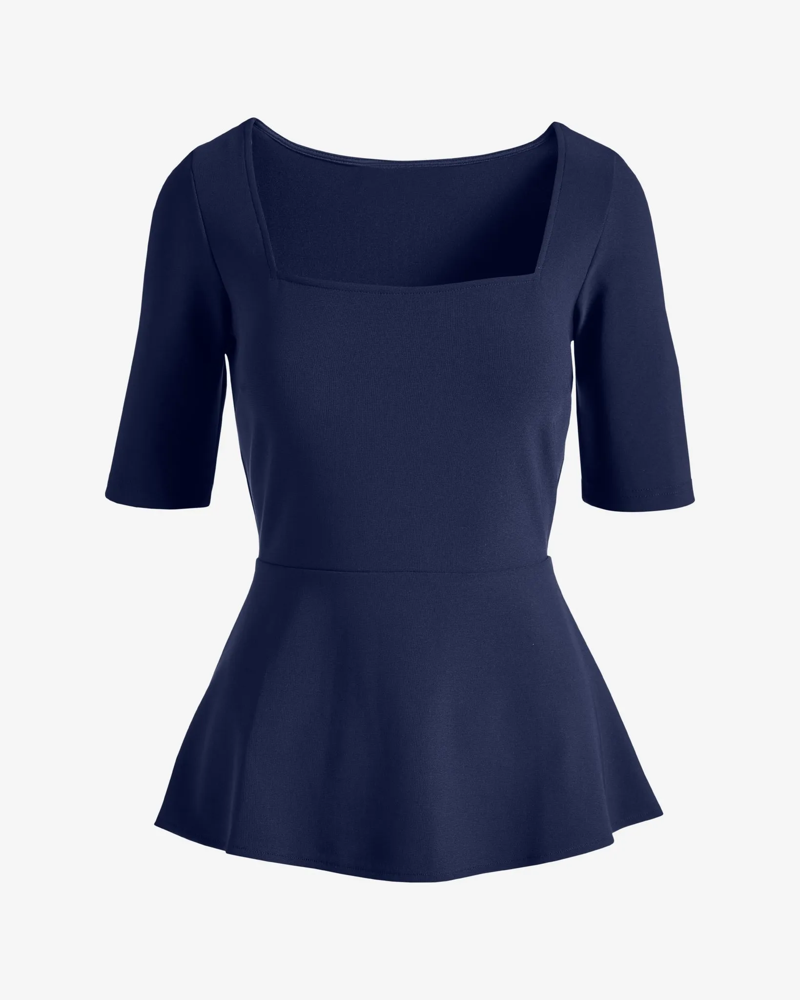 Beyond Travel Square Neck Elbow Sleeve Peplum Top Maritime Navy sold by Boston Proper product image thumbnail 2