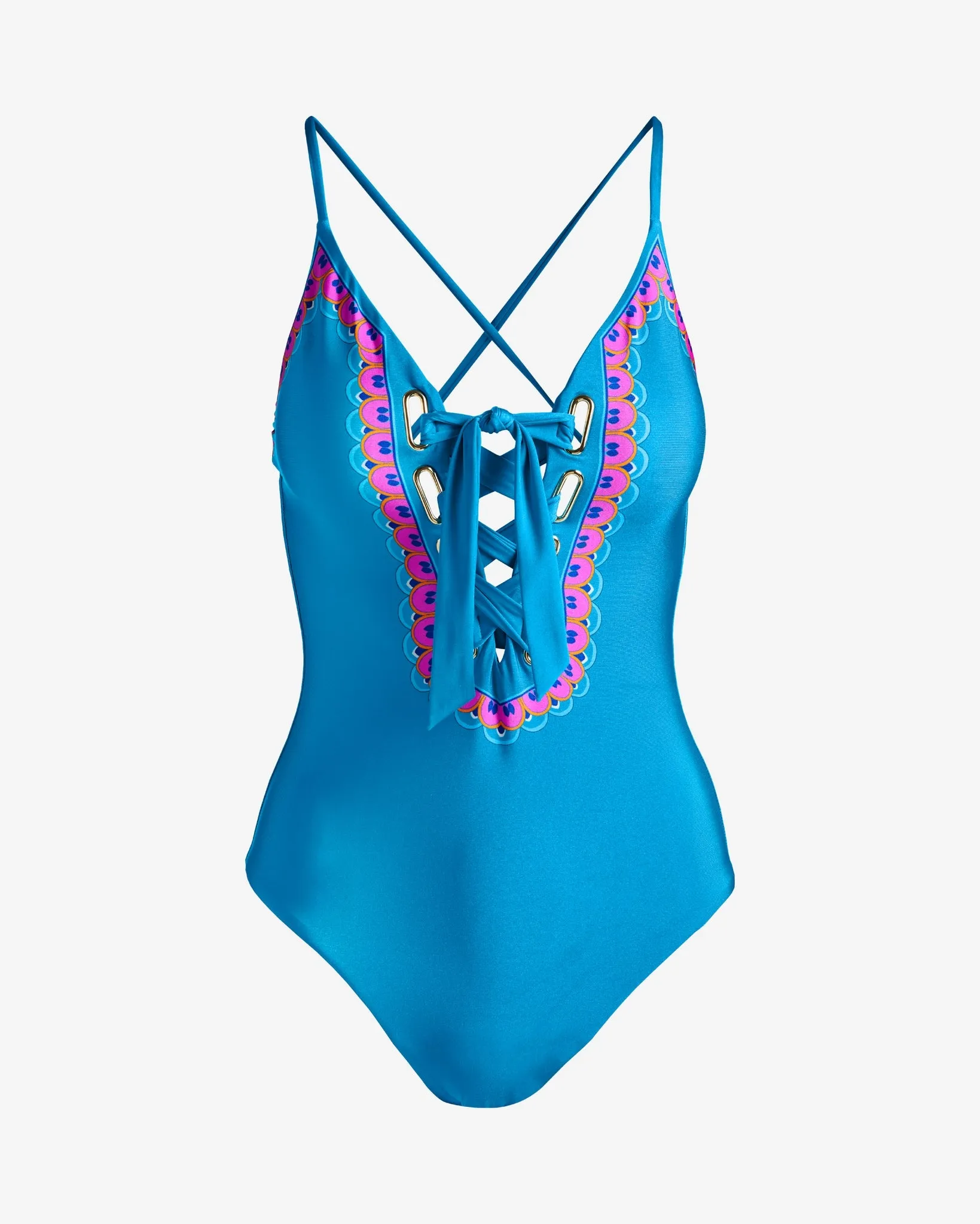 Mykonos Lace Up Border One Piece Teal sold by Boston Proper product image thumbnail 2