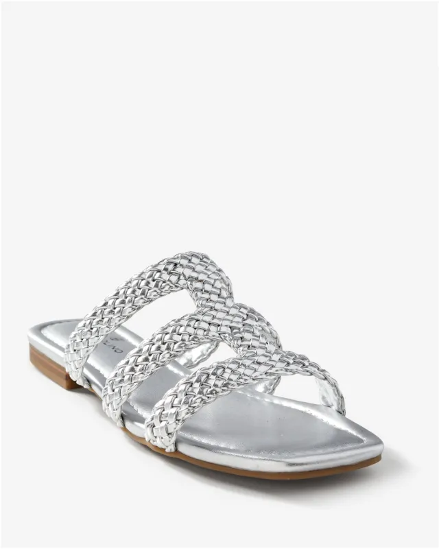 Marc Fisher Interwoven Flat Sandal Silver sold by Boston Proper