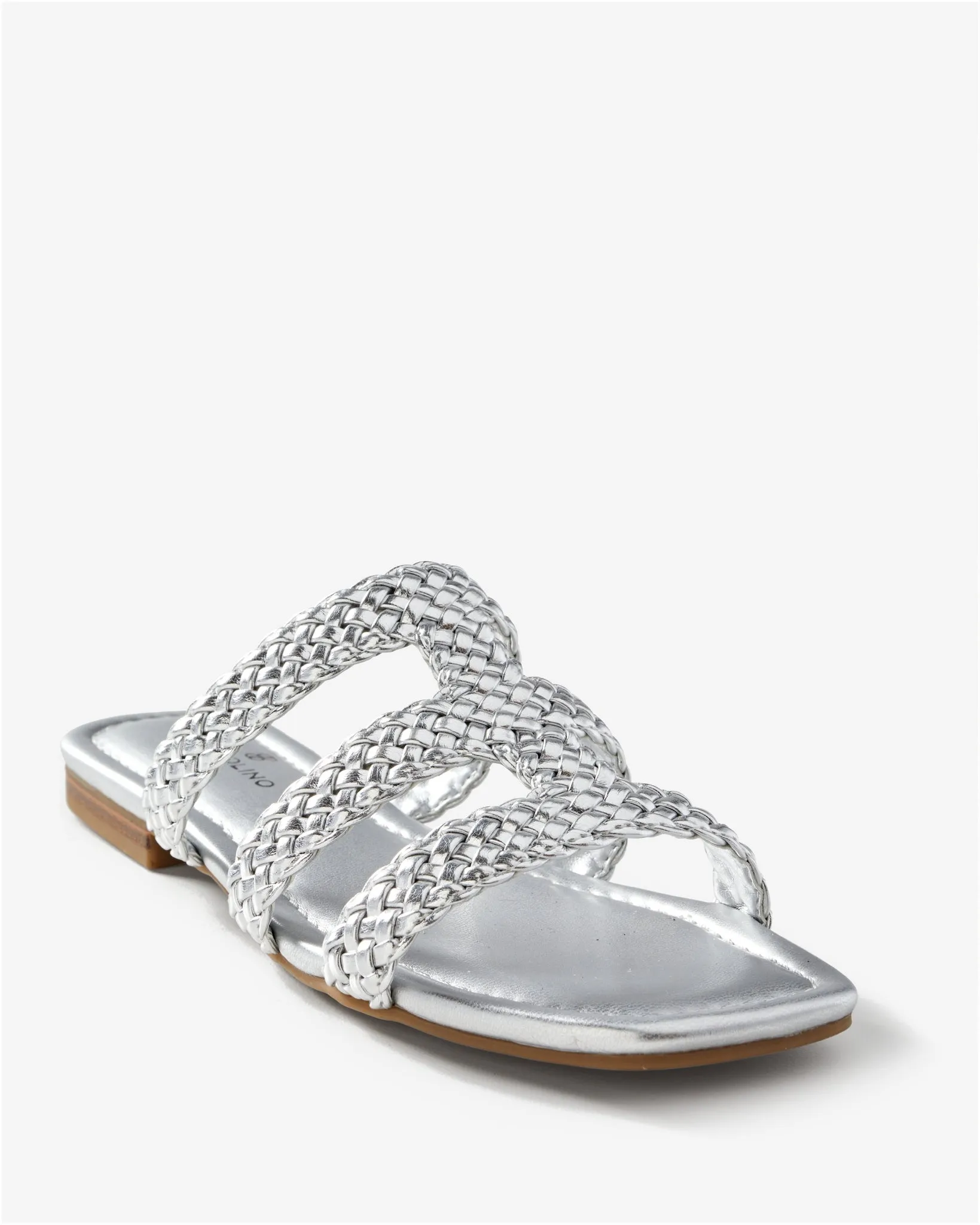 Marc Fisher Interwoven Flat Sandal Silver sold by Boston Proper