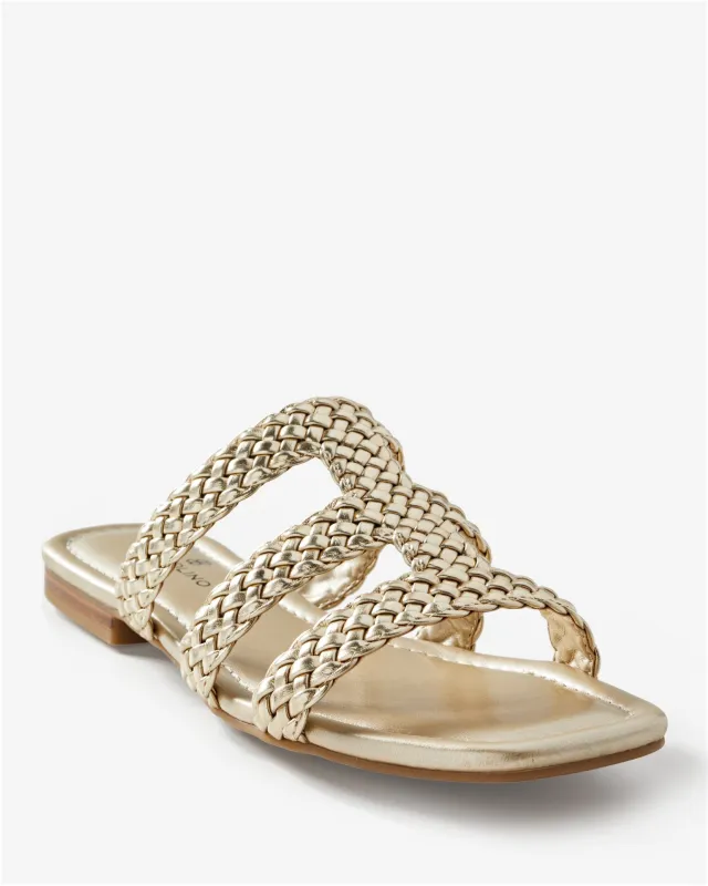 Marc Fisher Interwoven Flat Sandal Gold sold by Boston Proper