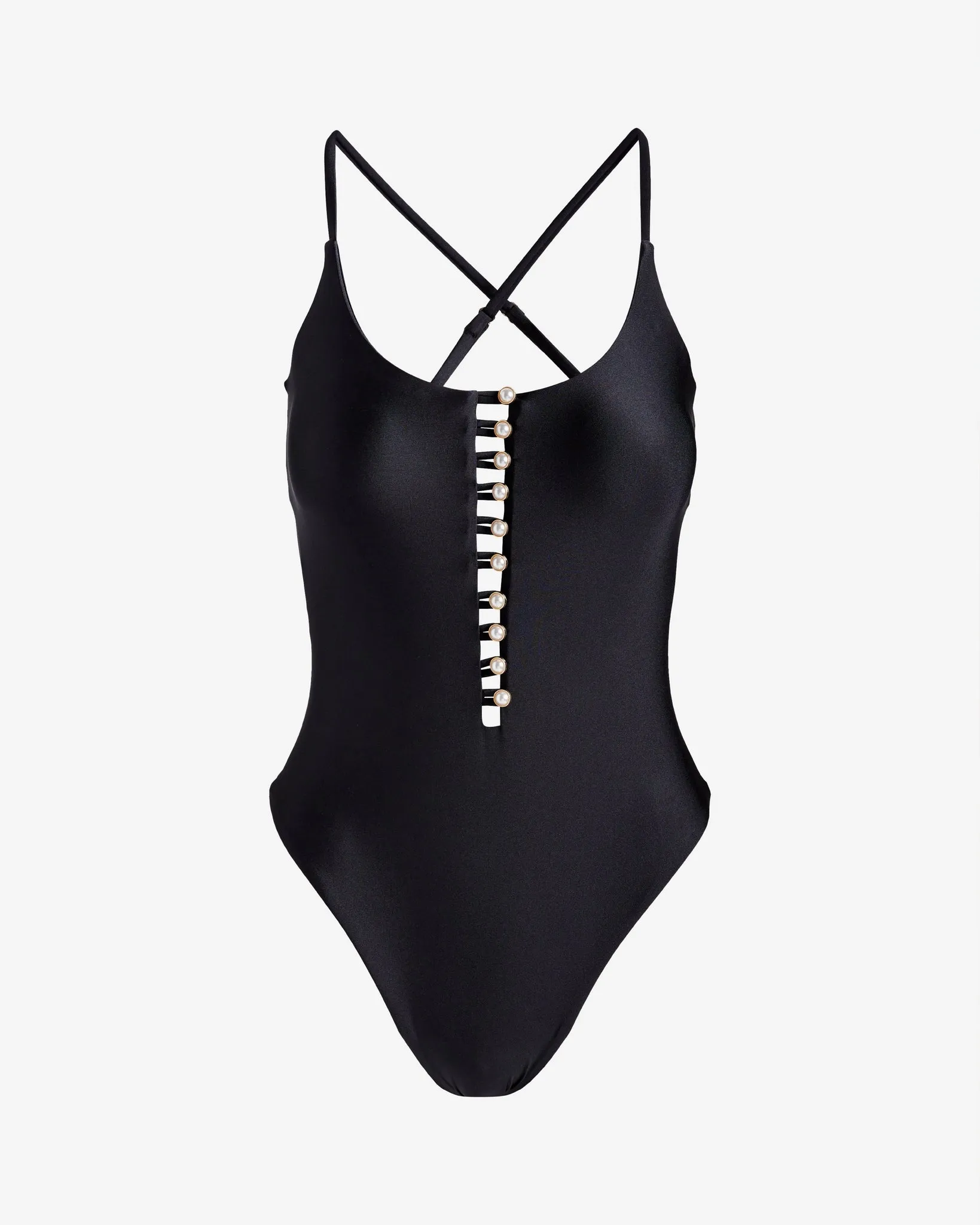 Red Carter Pearl Button Up One Piece Black sold by Boston Proper product image thumbnail 2