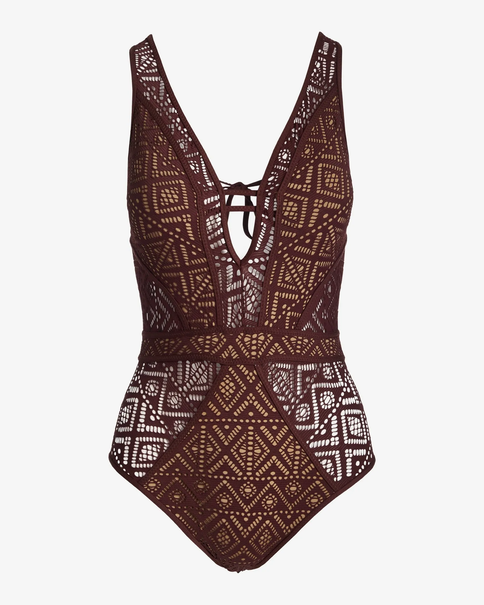 Becca Crochet Plunge One Piece Mocha sold by Boston Proper product image thumbnail 2