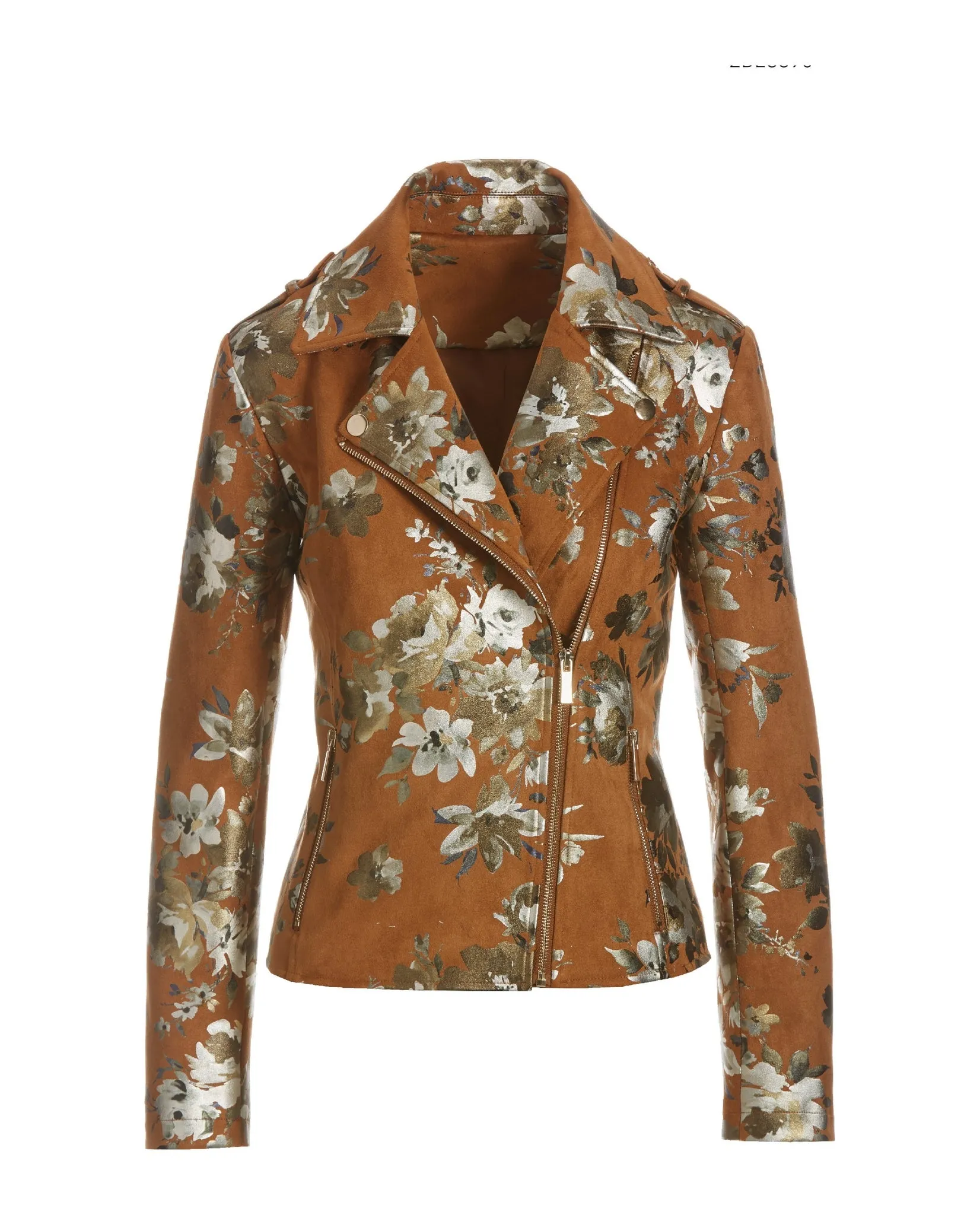 Foil Print Floral Faux Suede Moto Jacket Cognac Multi sold by Boston Proper product image thumbnail 2