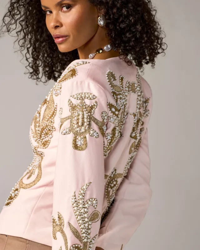 Gold & Pearl Embellished Jacket Pale Blush sold by Boston Proper