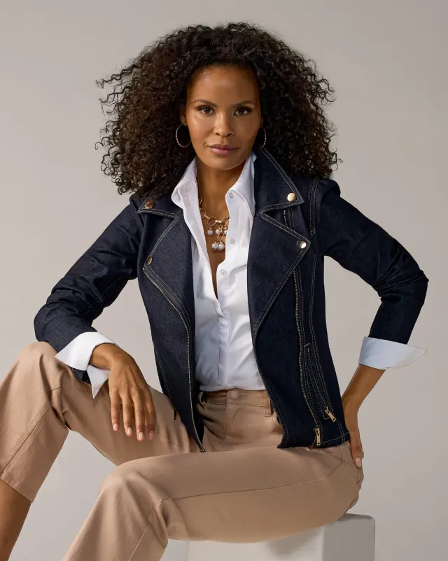 Denim Moto Jacket Rinse made by Boston Proper