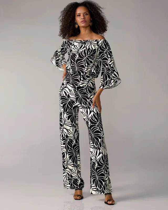Malibu Print Wide Leg Pant Contrast Leaves sold by Boston Proper