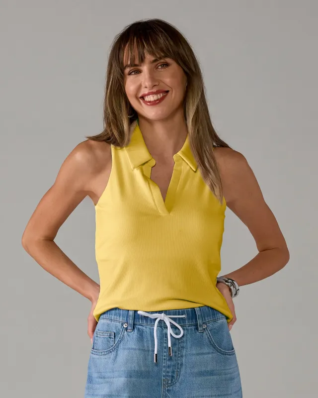 So Essential Polo Neck Knit Top Lemon Drop made by Boston Proper