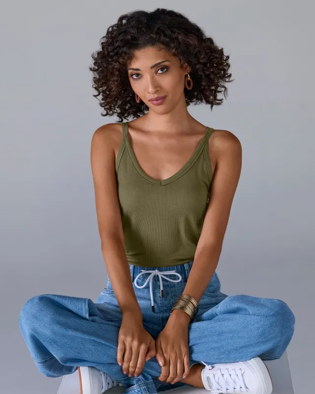 So Essential V-Neck Racer Back Knit Tank Capulet Olive sold by Boston Proper