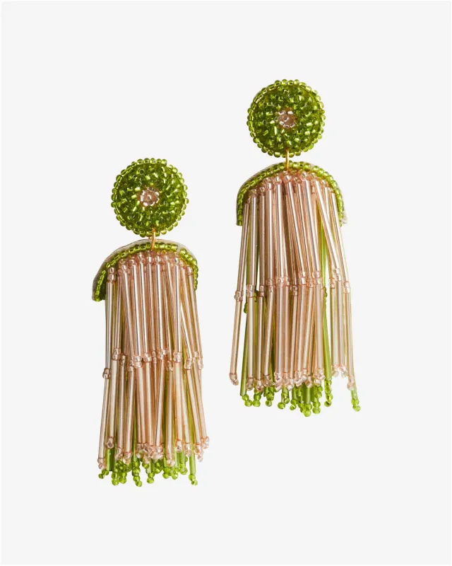 Beaded Tassel Earring Green/Gold made by America & Beyond