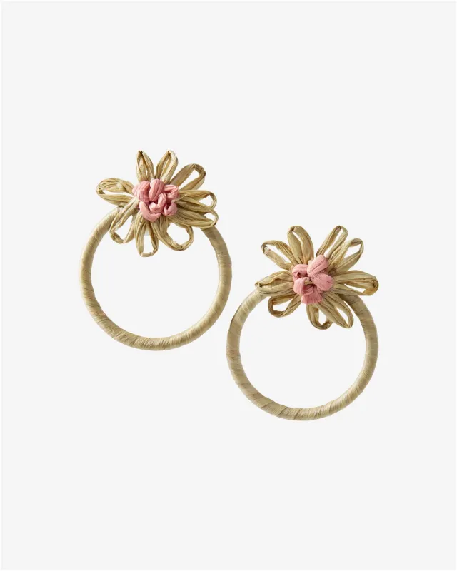 Flower Raffia Hoop Earring Natural/Pink sold by Boston Proper