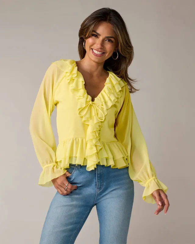 Ruffle Peplum Blouse Pale Banana sold by Boston Proper
