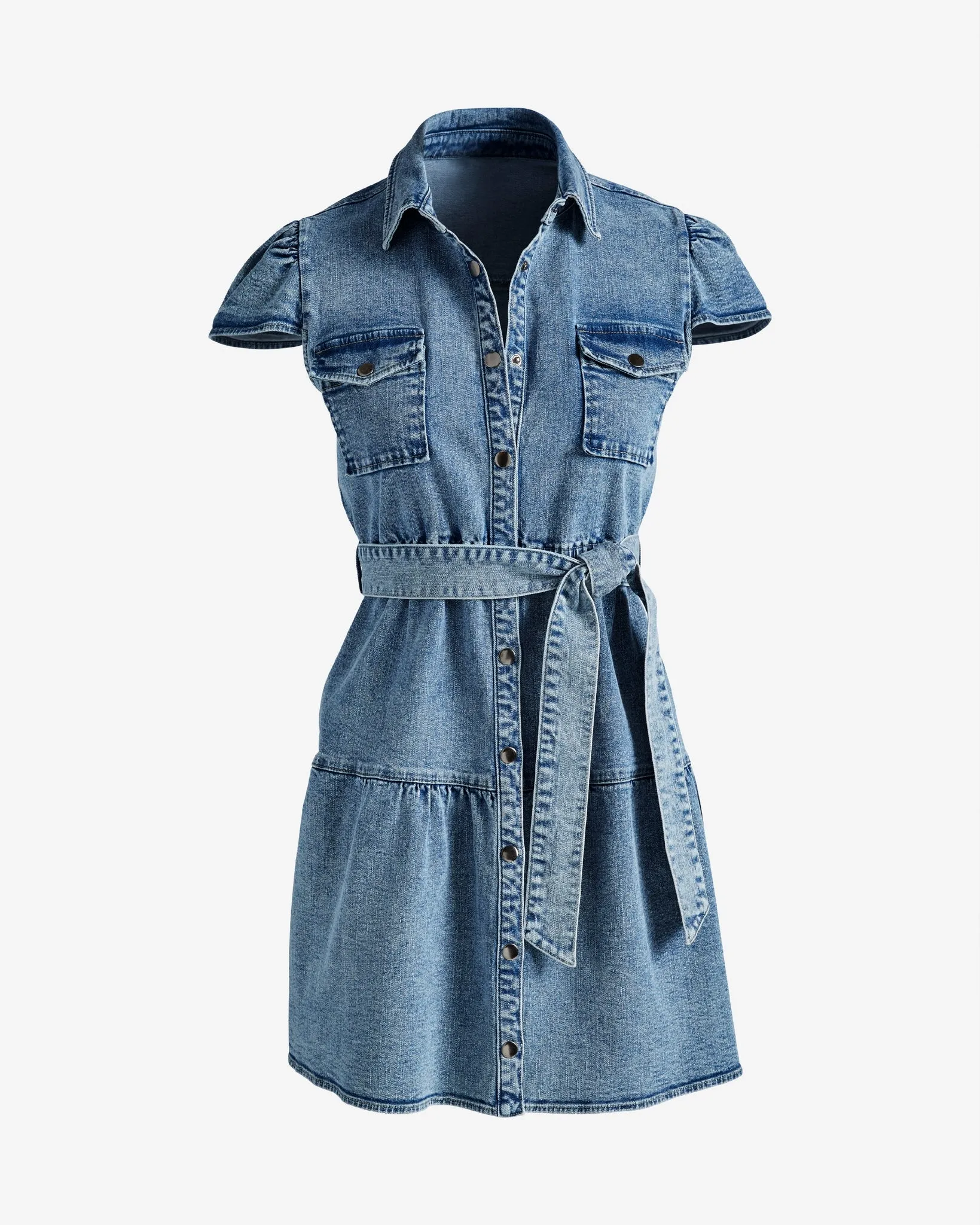 Denim Shirt Dress with Tiers Medium Wash sold by Boston Proper product image thumbnail 2