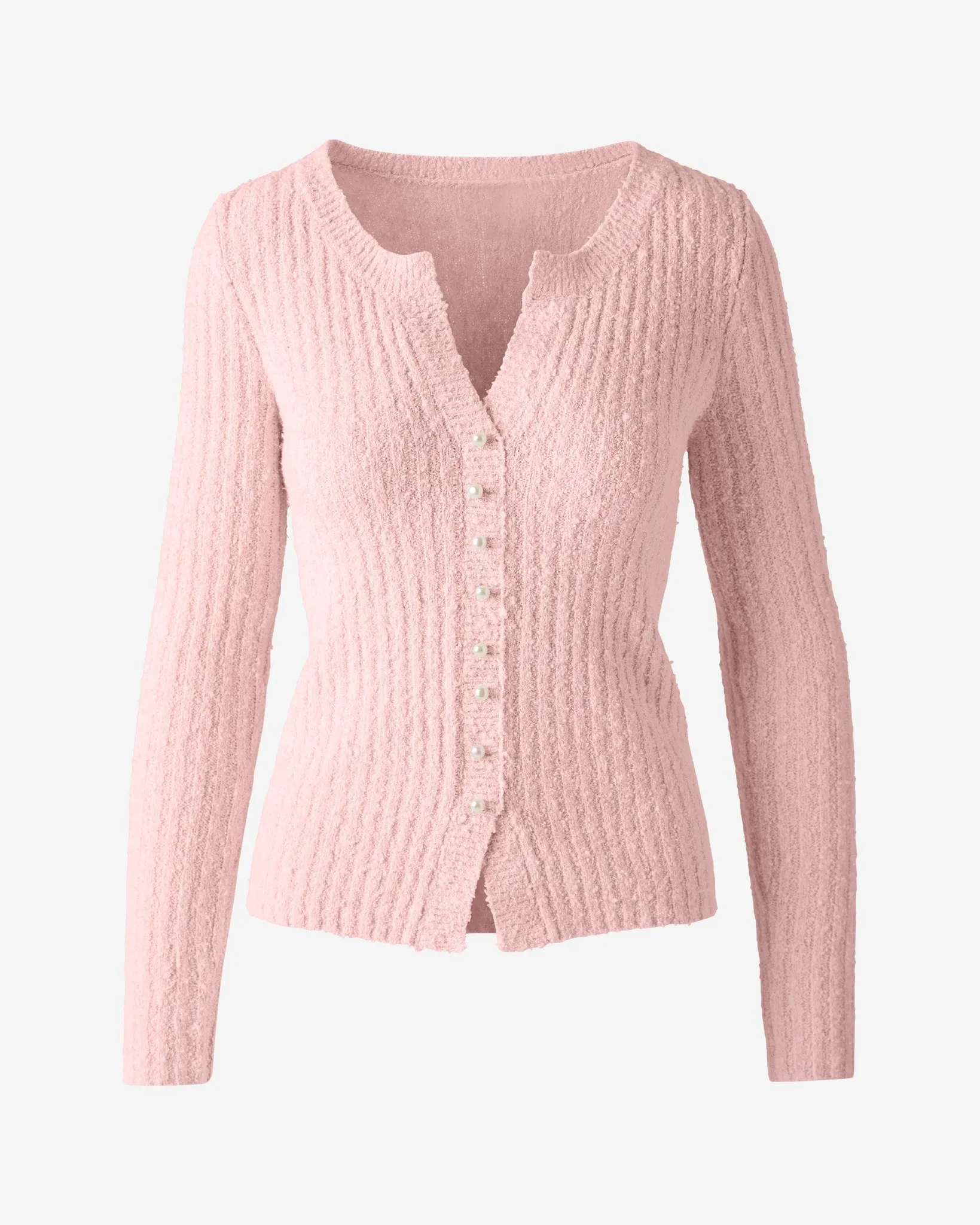 Button Front Marled Sweater Pull Over Blushing Pink sold by Boston Proper product image thumbnail 2