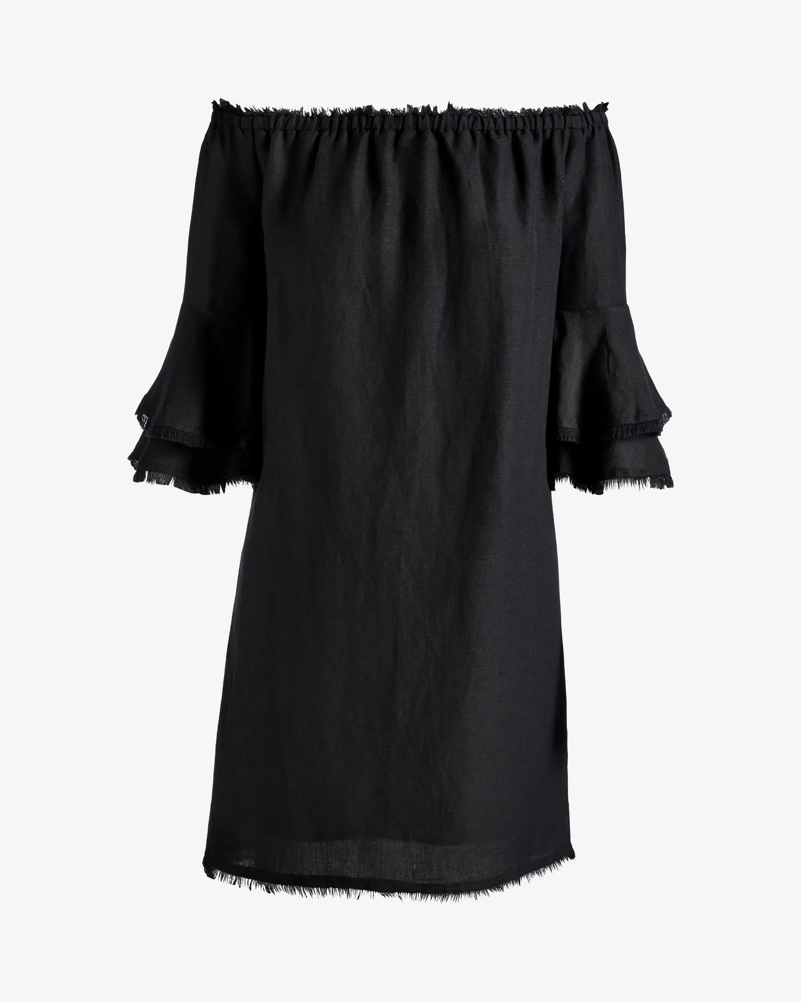 Linen Off The Shoulder Tiered Sleeve Shift Dress Black sold by Boston Proper product image thumbnail 2