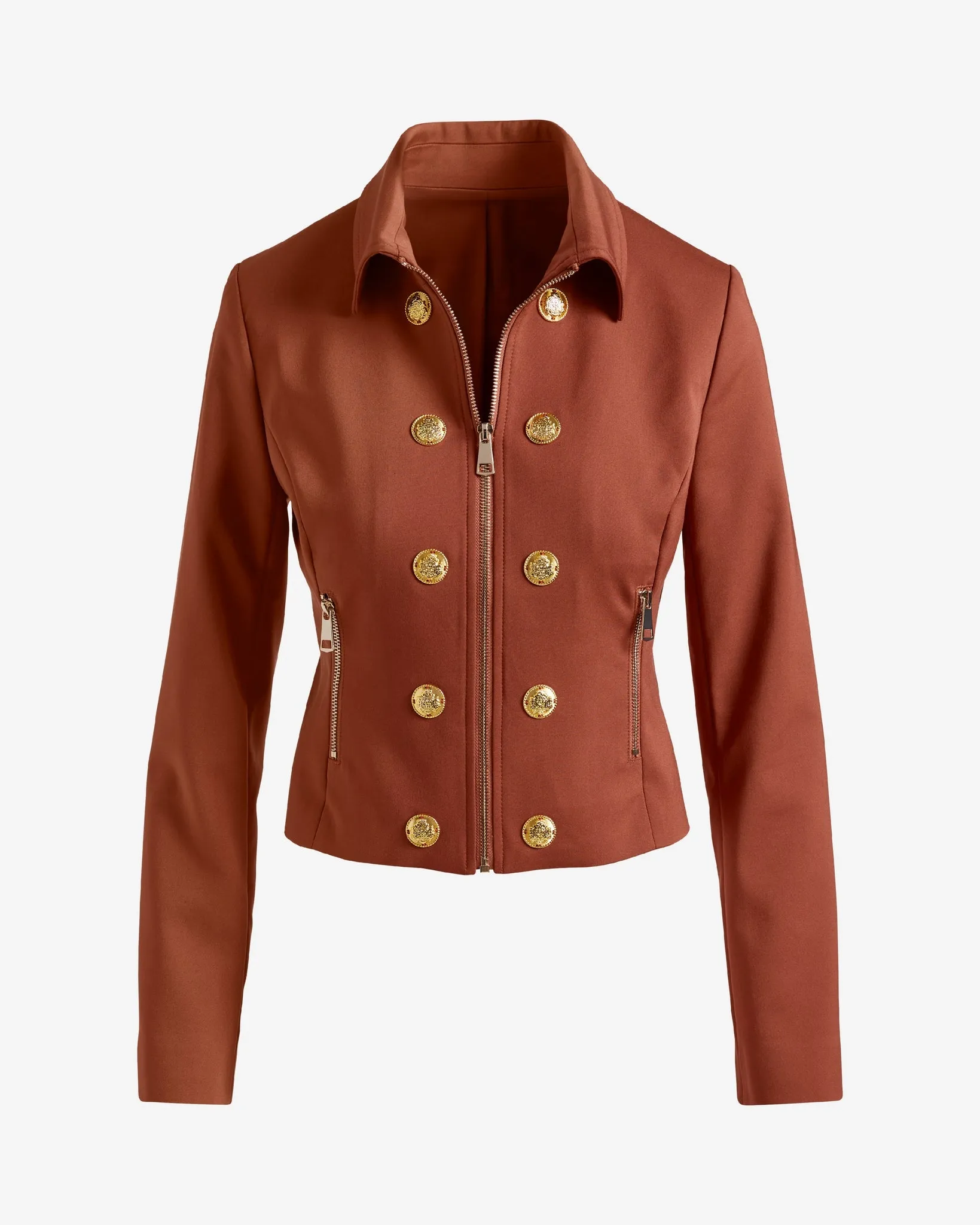Modern Zip Front Crest Button Jacket Paprika sold by Boston Proper product image thumbnail 2